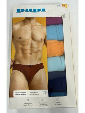 Papi Men's Underwear Size Medium 32-34 Premium Cotton 6-Pack Low-Rise Briefs